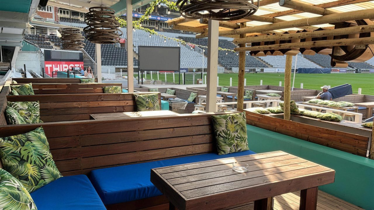 The covered VIP Deck with banquette seating